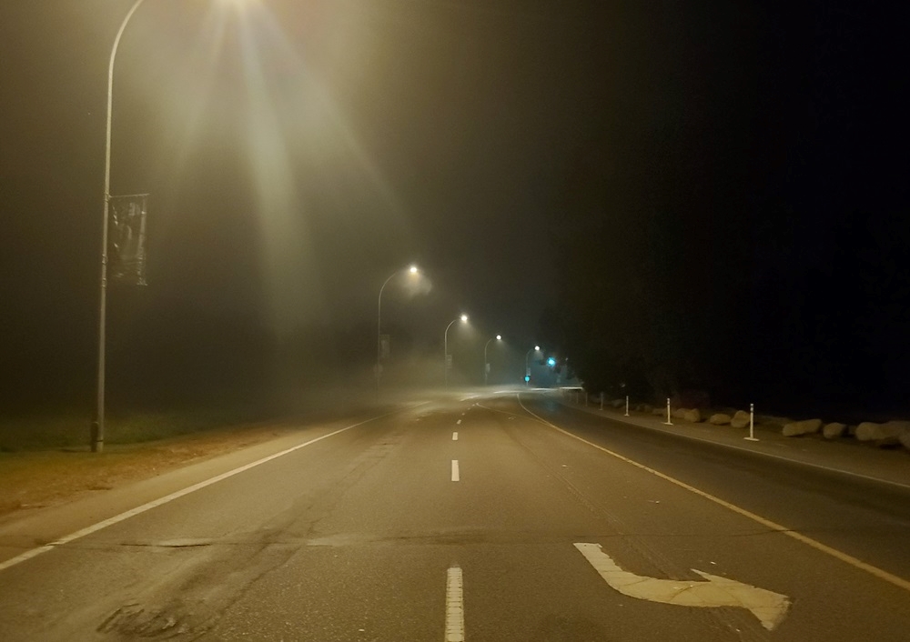 A foggy view of High River.