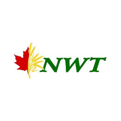 NWT written in green behind a half red maple leaf with the other half golden wheat sheaves