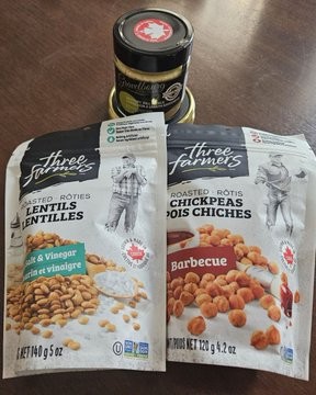 two packages of three farmers lentil and chickpea snacks