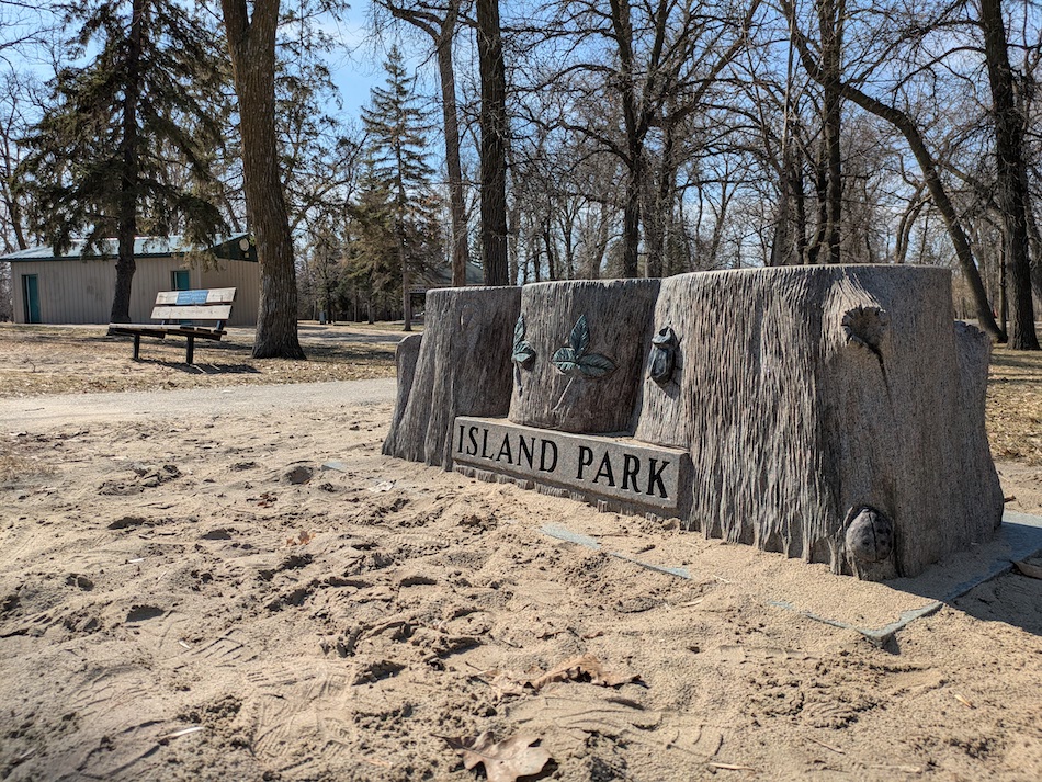 A sign at Island Park, the future home of the "We-Go-Swing" which Wikdahl has been fundraising for
