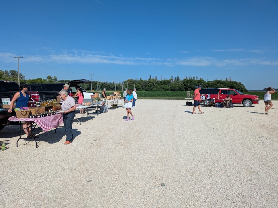 A quieter turnout at the Oakville Farmers Market on July 9th, possibly due to its mid-week Wednesday timing. With the next market taking place tonight, the commitee is hopes the market will continue to gain momentum through the rest of the season. PortageOnline/Maryssa McFadden