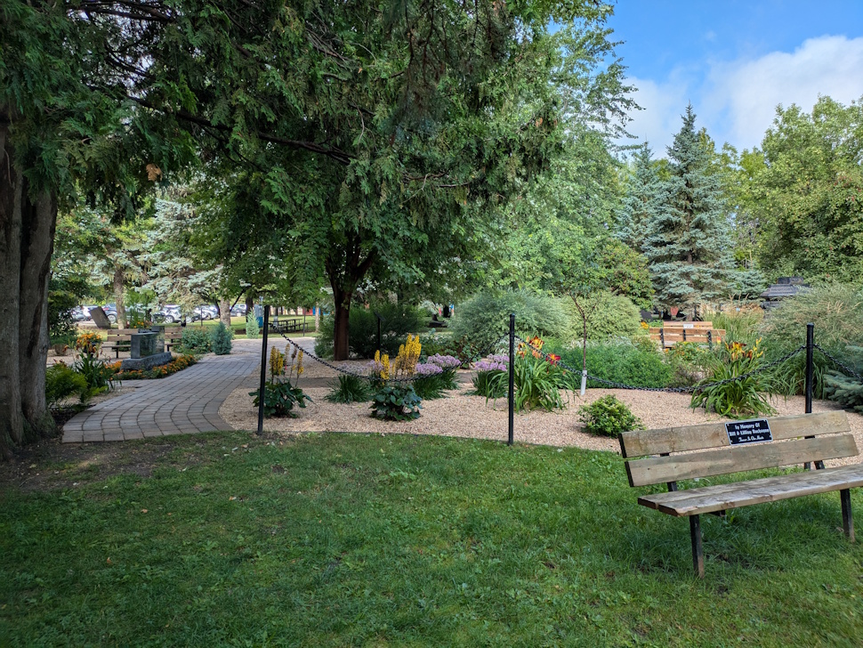 The Sunset Palliative Care Memory Garden at Island Park, where the Portage Infant Memorial Garden will be built alongside it in the spring of 2026, offering families a peaceful space to remember loved ones. PortageOnline/Maryssa McFadden