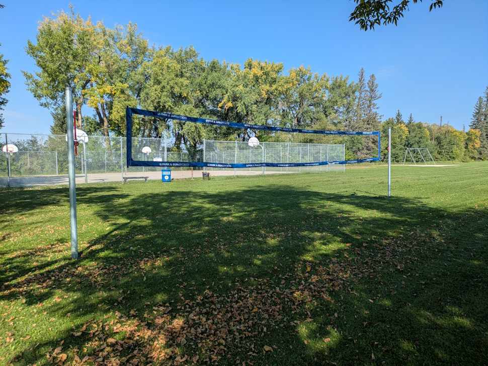 Students at Oakville School are already enjoying the new outdoor volleyball net, a fresh addition to the playground this fall. PortageOnline/Maryssa McFadden