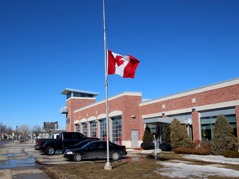 The flag at the Steinbach Fire Hall is currently flying at half mast.