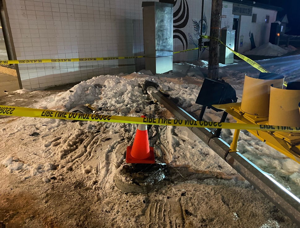 Traffic lights knocked down on Main Street