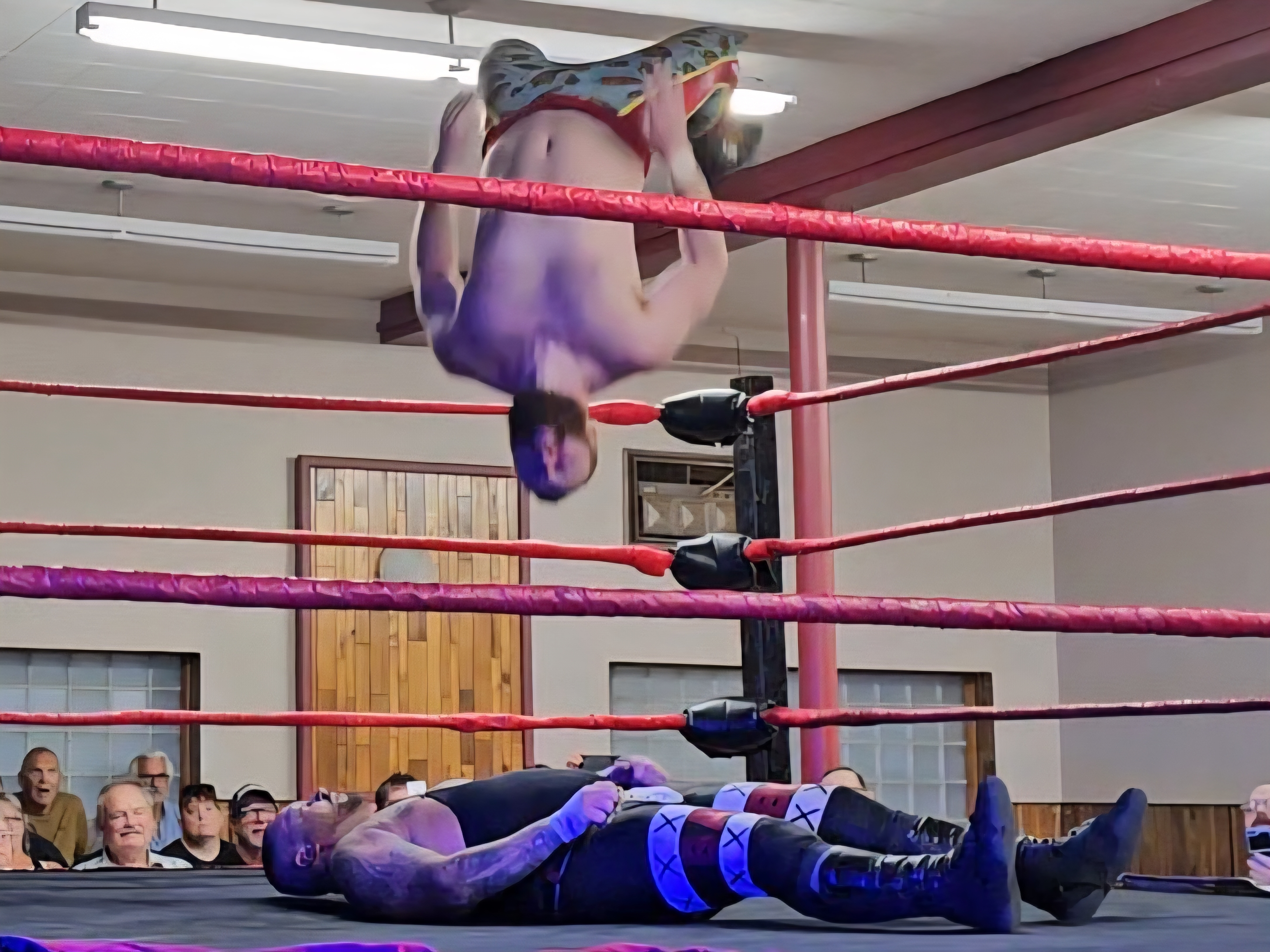 Sammy Peppers springs into action, styling on his opponent in the final bout