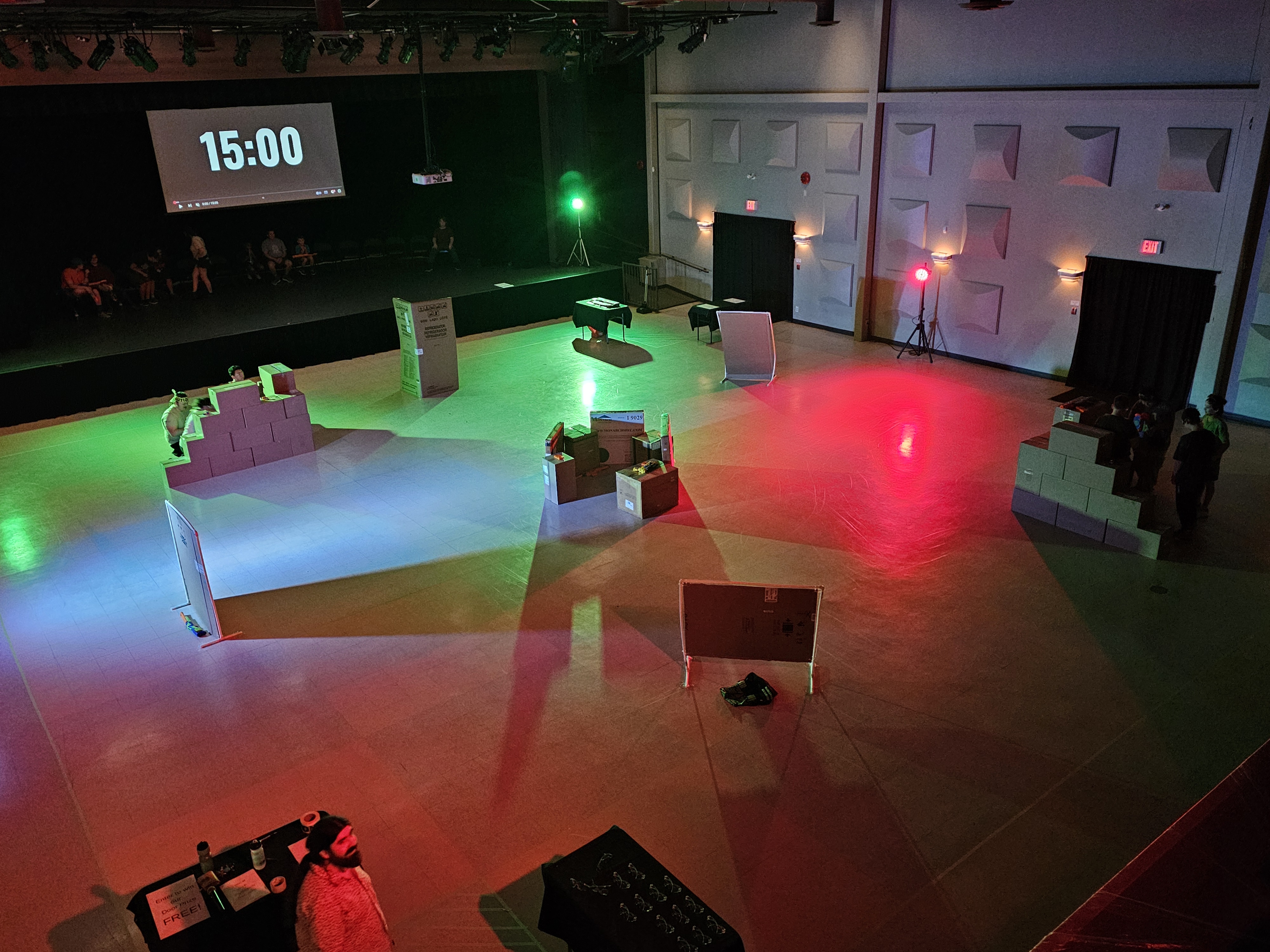 Aerial view of the barriers set up for the Nerf event