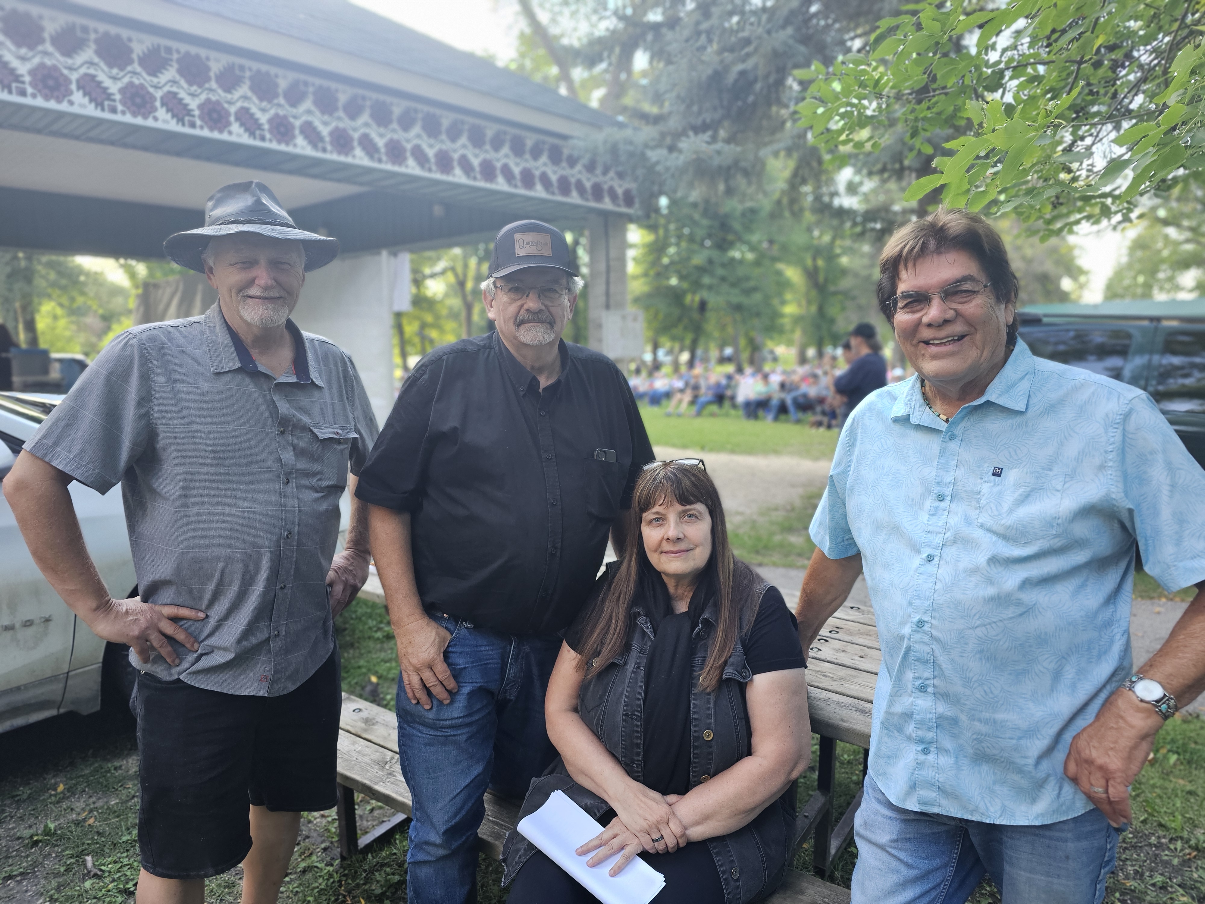 The organizers for the Concerts in the Park series, left to right: "Fireball" Brent Wright, Louanne Anderson, and Johnny Dietrich Paul Shepherd,