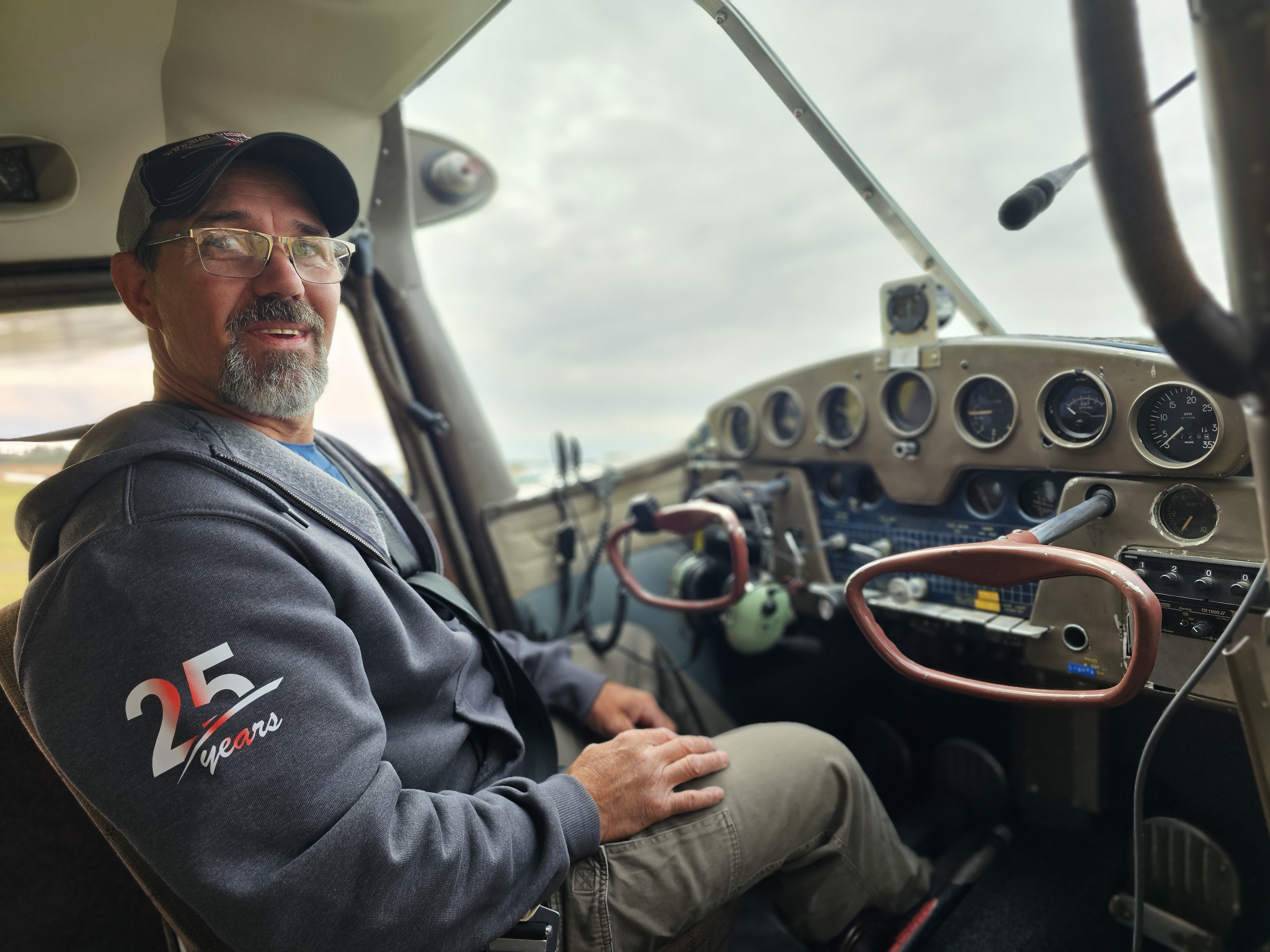 James Merke, a pilot from Portage la Prairie, in the cockpit of his Cessna