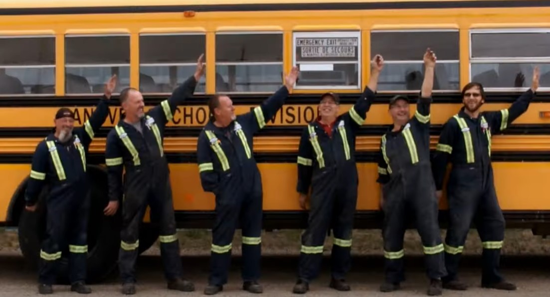 HSD bus mechanics dance to ALL ABOUT THAT BUS SAFETY