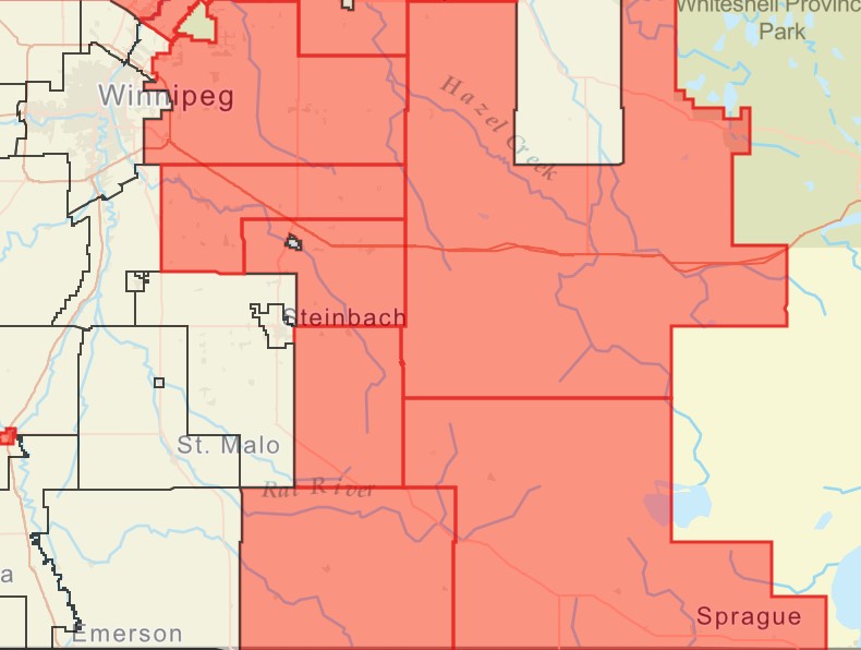 map of RMs in Manitoba with burn bans
