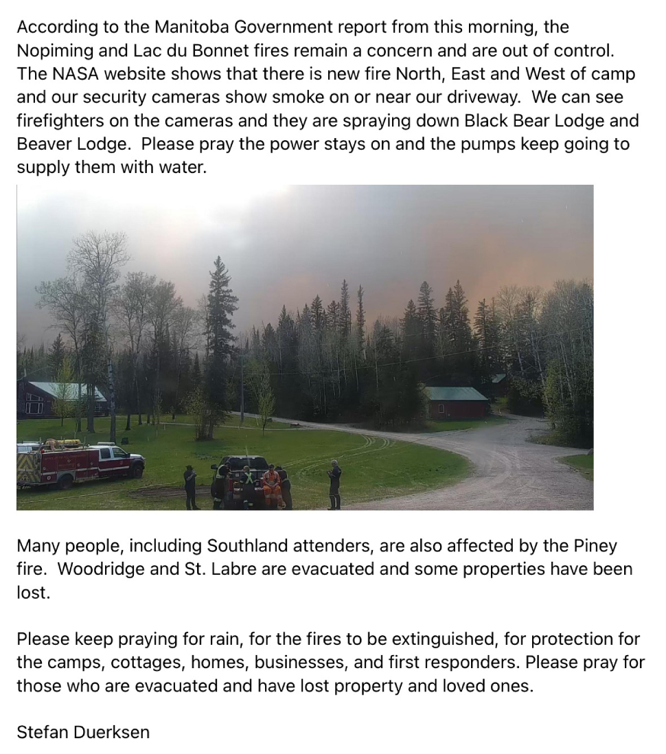 message from southland church to congregants regarding bird river bible camp