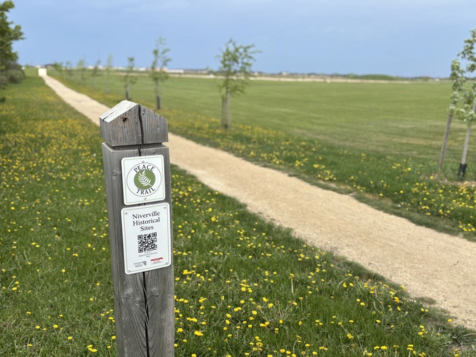 Peace Trail path that originates near the Rat River and travels south of Niverville, through to the MHV in Steinbach.