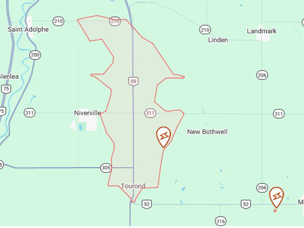 6:15am MB Hydro Power Outages Map 