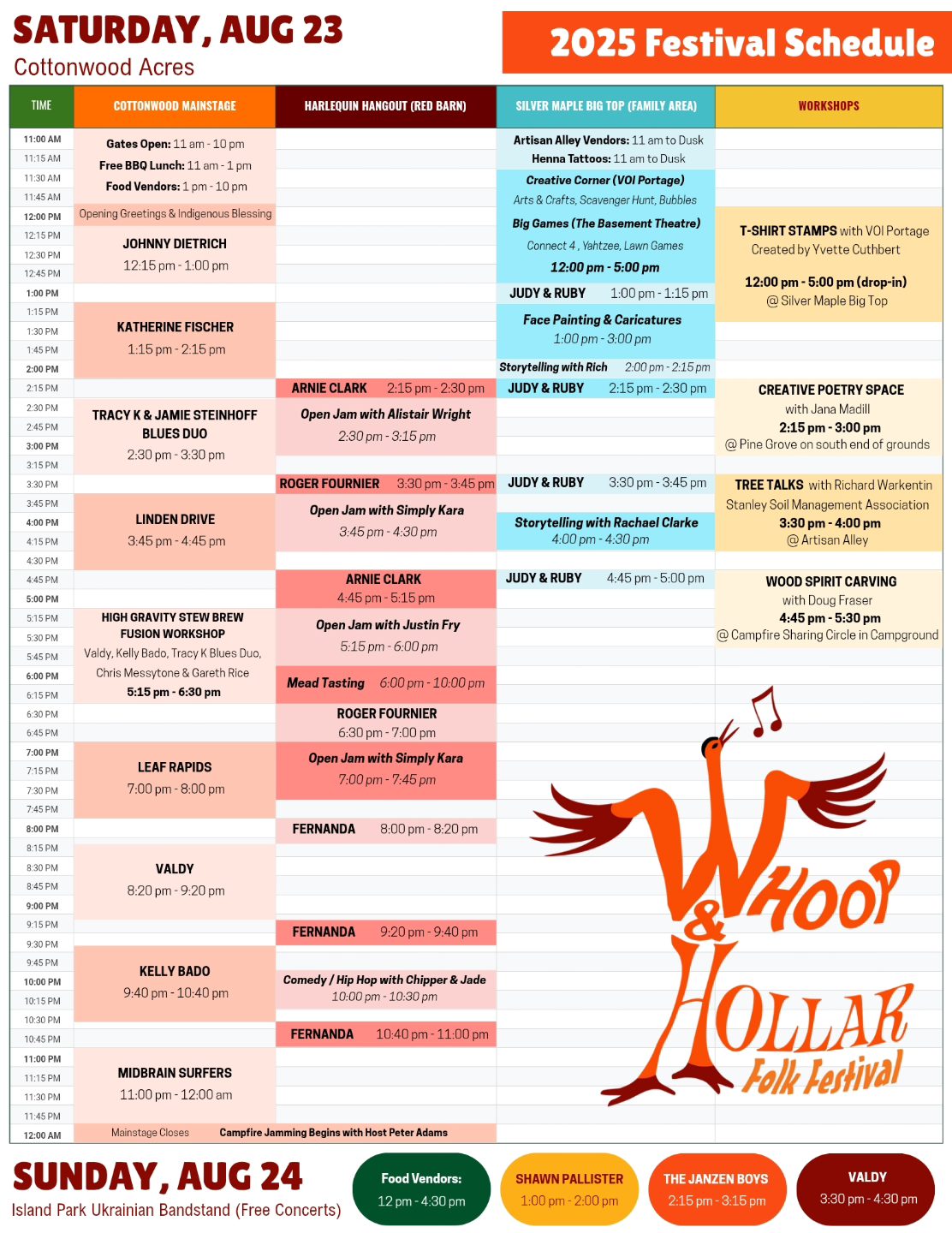 This year's festival lineup and schedule / Photo credit: Whoop and Hollar Folk Festival