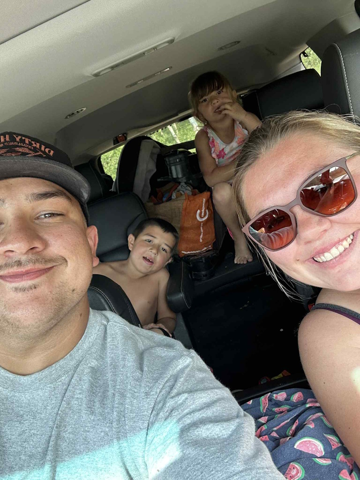 Preston Houle, with his son Carson, his daughter Kaylee, and his fiancée April on their way to the beach. Submitted Photo/Preston Houle