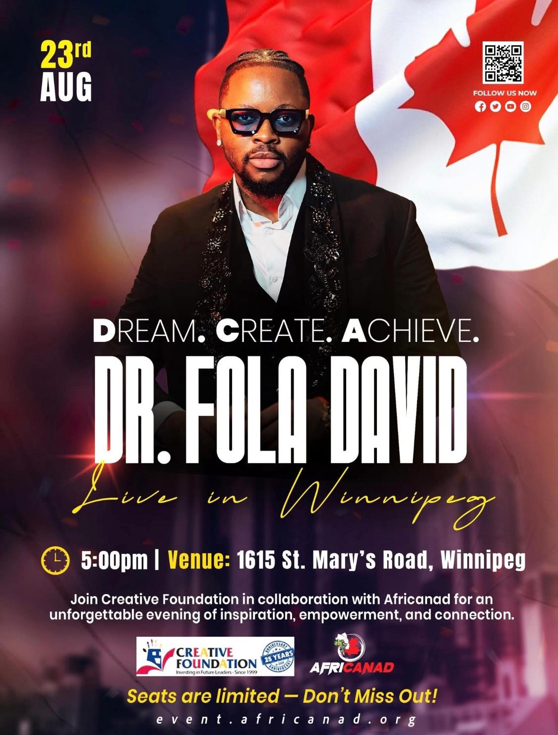 Poster for Dr. Fola David's Winnipeg event. (Source: Creative Foundation)