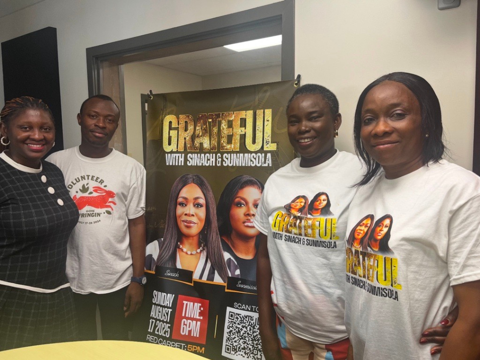 Grateful with Sinach and Sunmisola planning team in the CHVN studio. (Faith Adeyemi PNN)