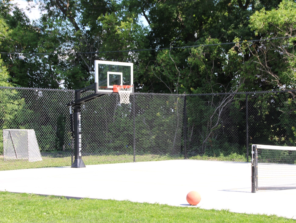 The new multi-use sports court at Peony Farm Community Park offers space for basketball, pickleball, and transforms into an ice rink in winter, a year-round hub for active play. PortageOnline/ Maryssa McFadden
