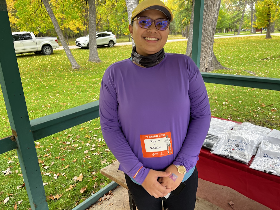 First-time participant Althea Almazan takes part in the 45th annual Terry Fox Run at Island Park on Sunday, joining the community in raising funds for cancer research. PortageOnline/Cory Knutt