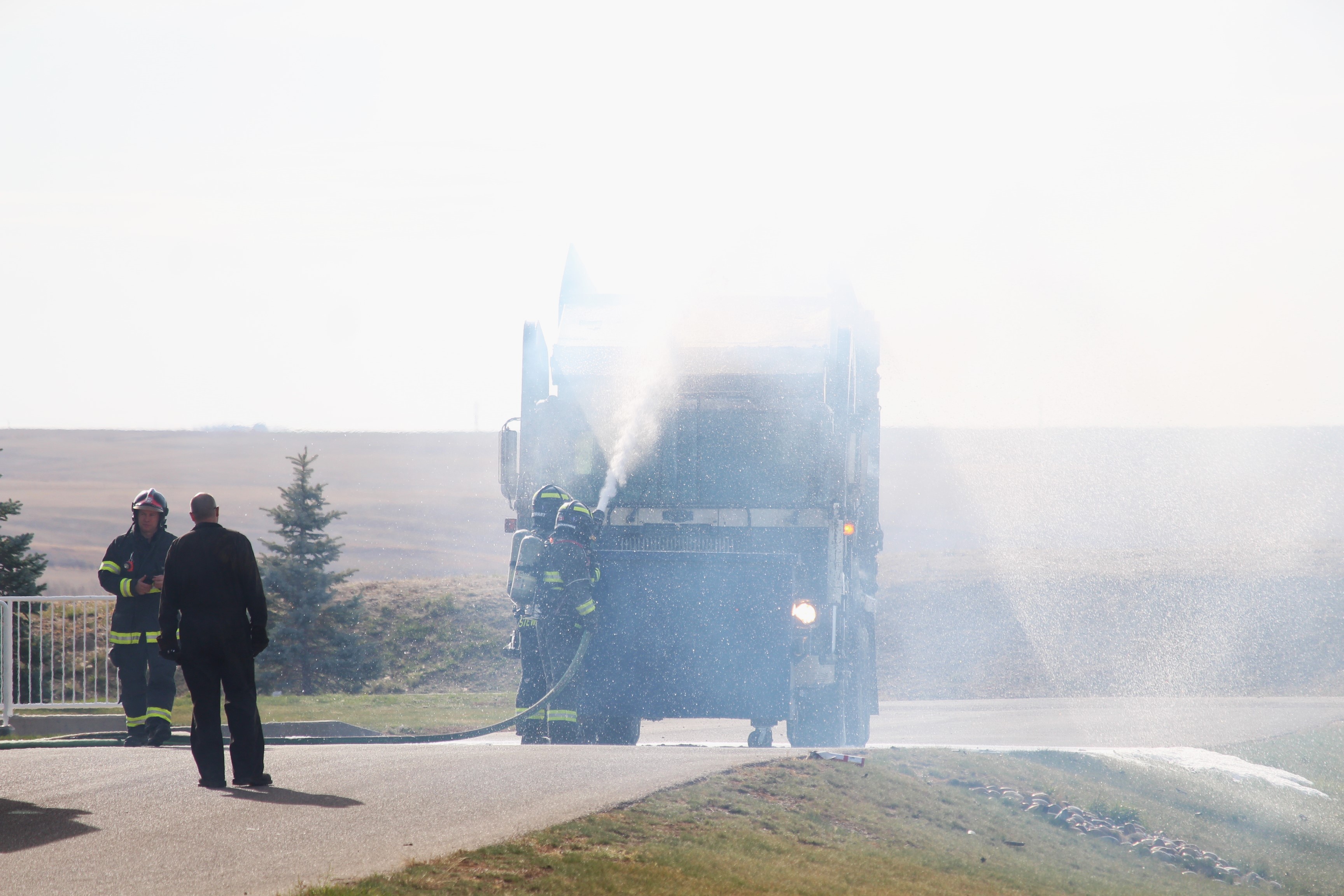 Garbage truck on fire near Riverview Village Estates in Swift Current