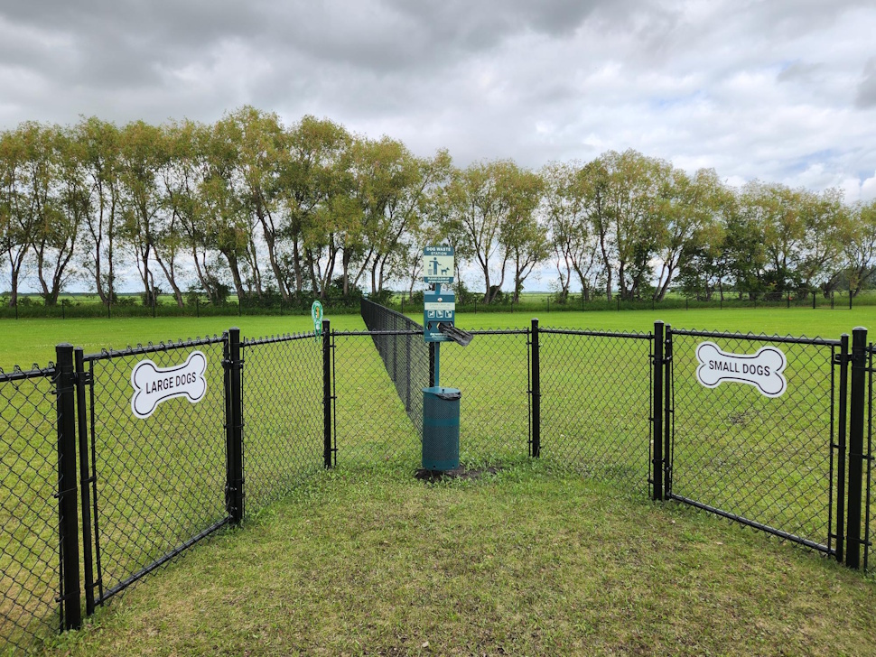 The new WestLake-Gladstone dog park features separate gated entrances for small and large dogs, giving pets a safe space to run and play year-round. PortageOnline/Tristen Sokolosky
