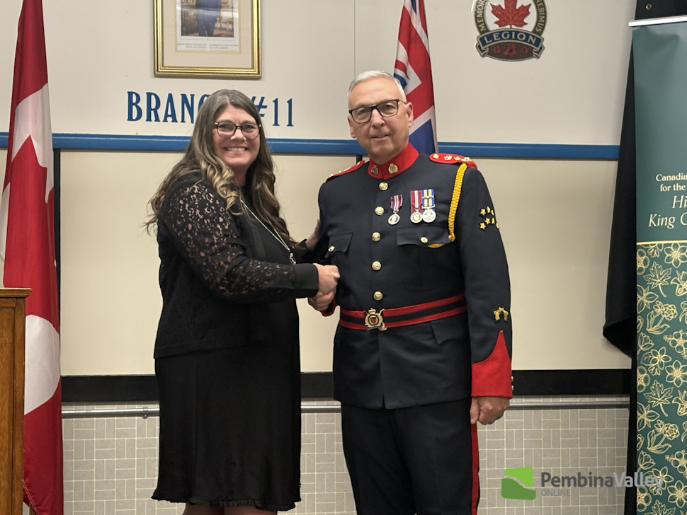 Morden/Winkler MLA Carrie Hiebert, (left), Morden Police Chief Brad Neduzak (right)