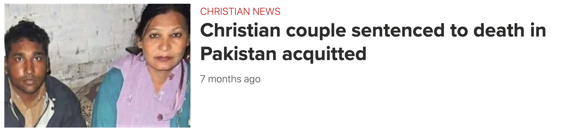 Christian couple sentenced to death in Pakistan acquitted