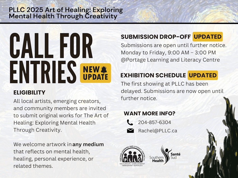 Entries Poster, call or email them to submit artwork for the show. PortageOnline/ Tristen Sokolosky