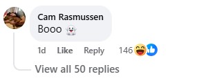 A screenshot of the Facebook comment lift by Rasmussen.