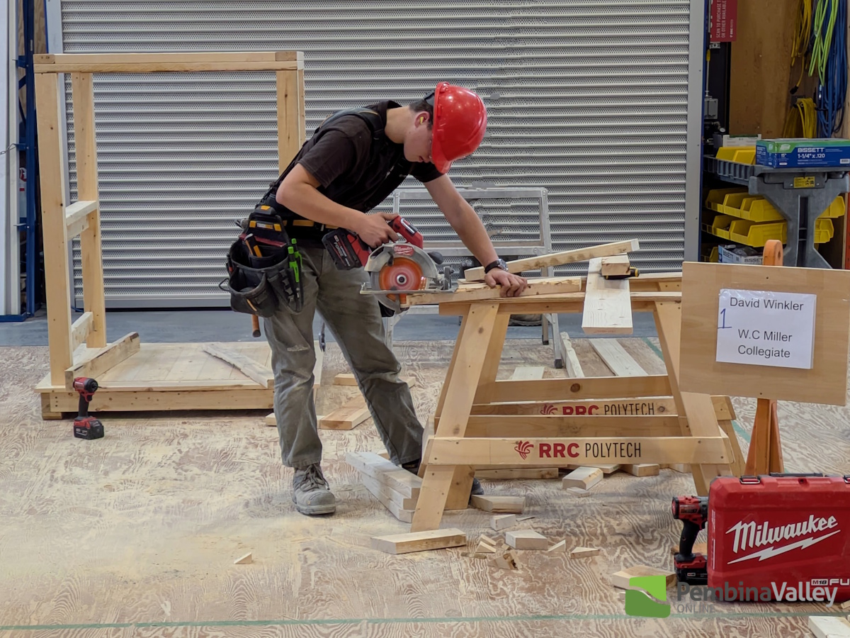 David Winkler working on the playhouse project during the competition