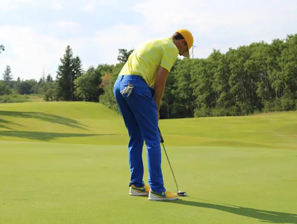 Dylan Thornborough, taking a swing during a previous Marathon Monday. He and Patrick Law golfed sunup to sundown this year, raising over $23,000 in support of the Canadian Cancer Society. Submitted Photo/Patrick Law