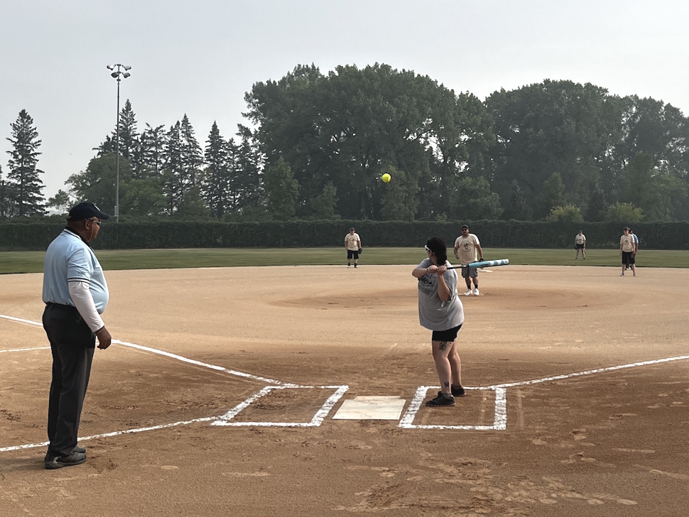 A McCain player at bat during the Battle of the Tater Titans charity softball game at Rotary Republic Park.