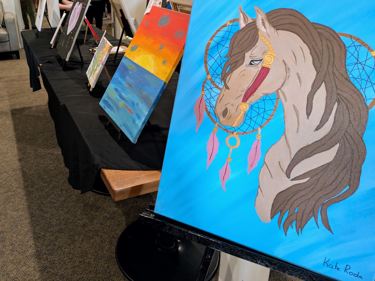 close up of student created paintings